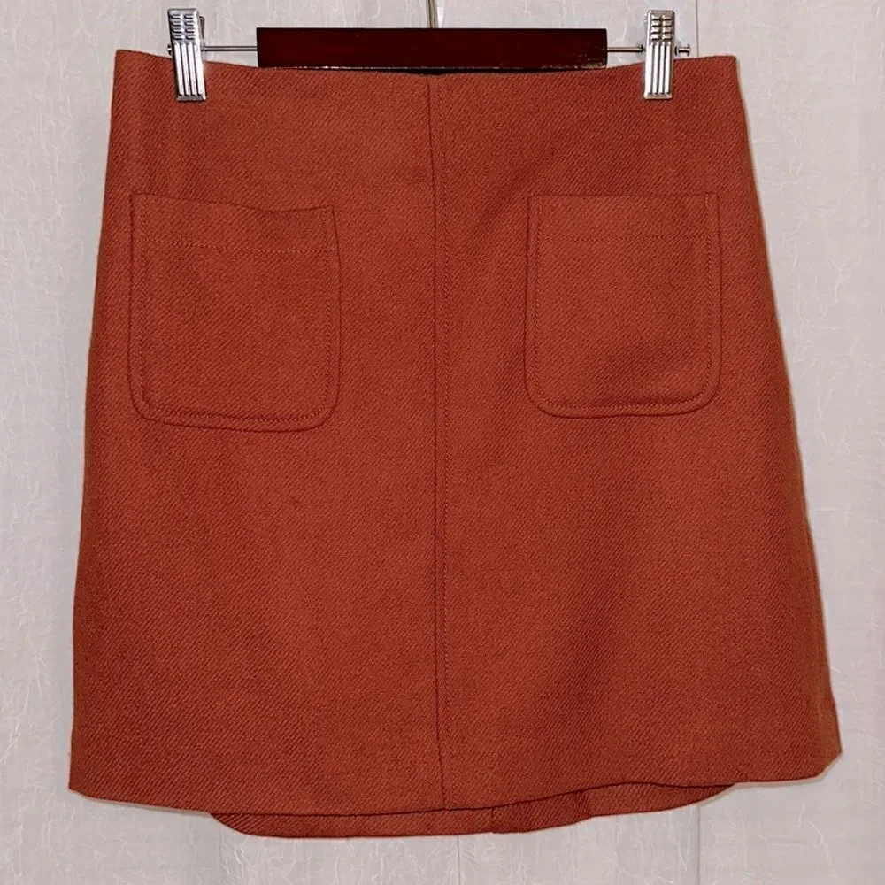 Madewell 2 Rust Brown Wool Blend Mini Pencil Skirt with Front Pockets